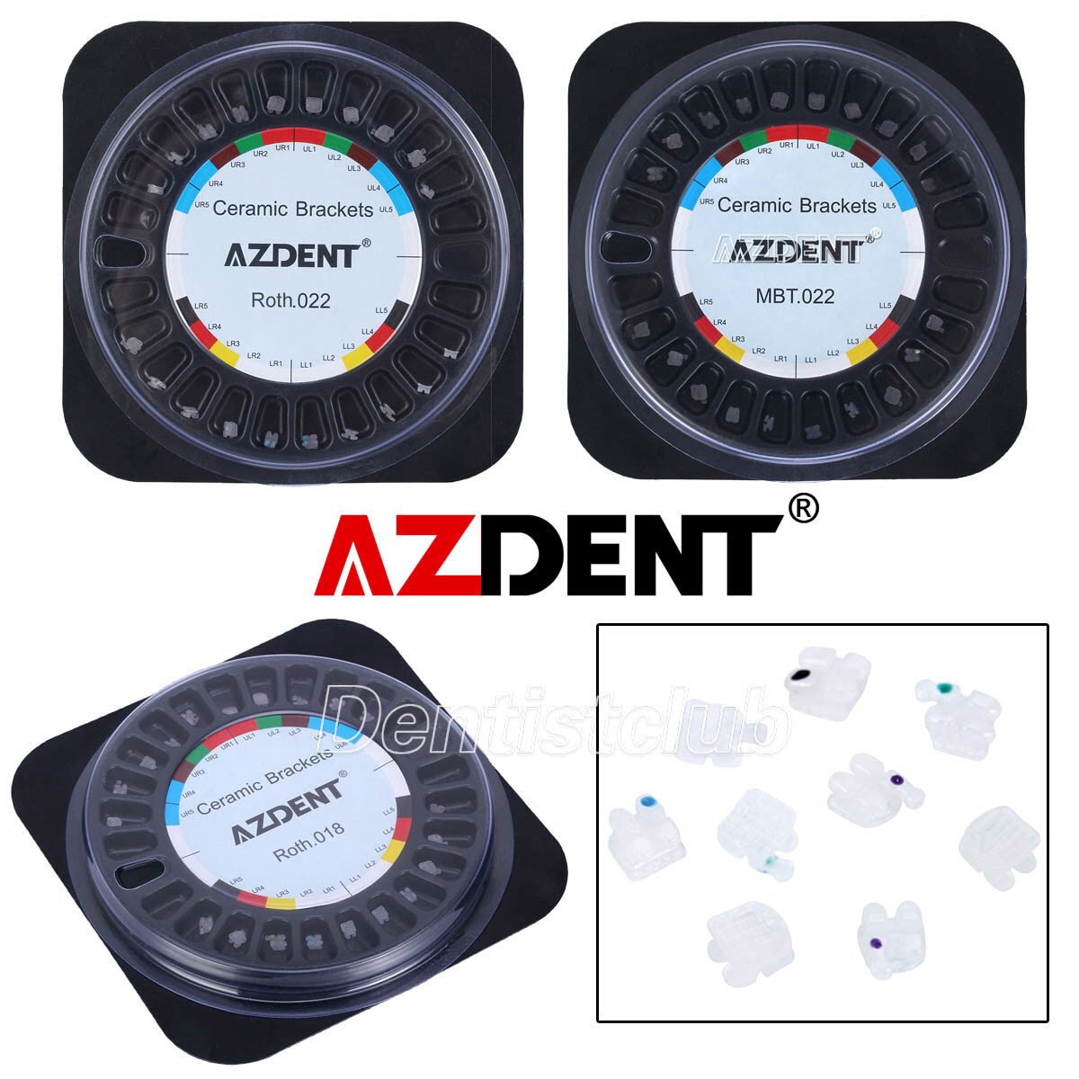 AZDENT Dental Orthodontic Ceramic Brackes Braces Roth/MBT .022 Hooks 345