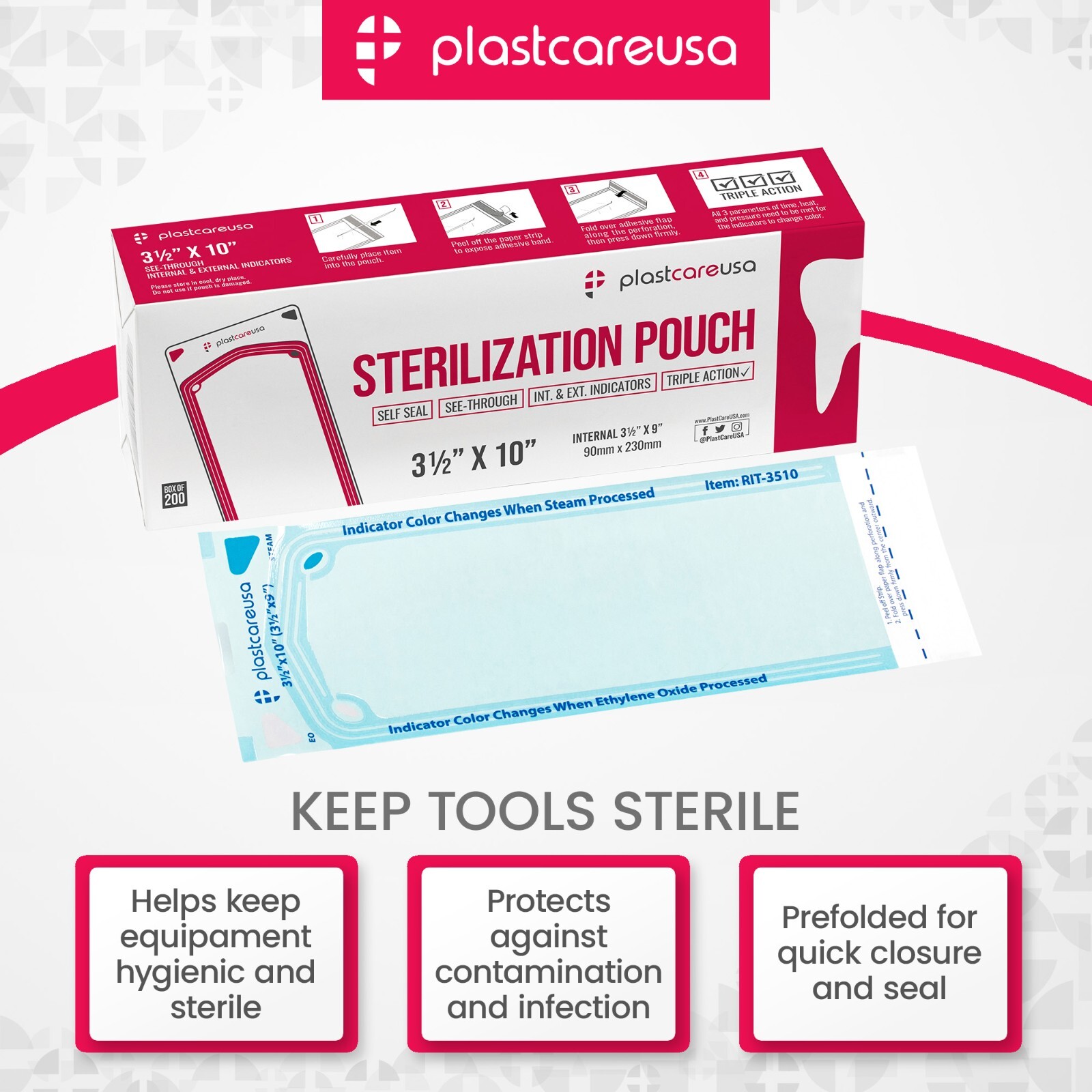 3.5″ x 10″ Self-Sealing Sterilization Pouches for Autoclave (1 Box of 200)