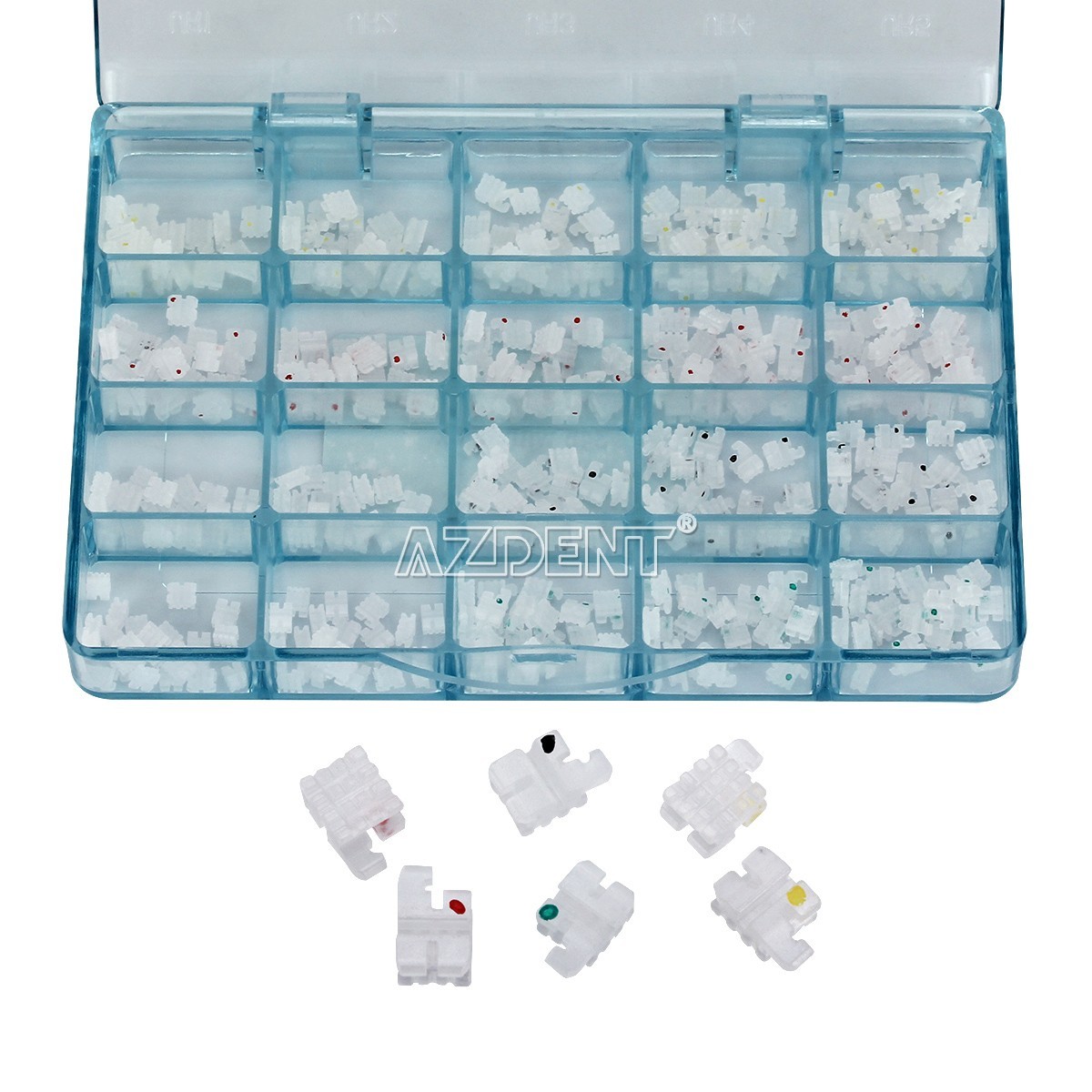 400pcs AZDENT Dental Ortho Ceramic Brace Brackets 5*5 Roth/MBT .022 345 Hooks