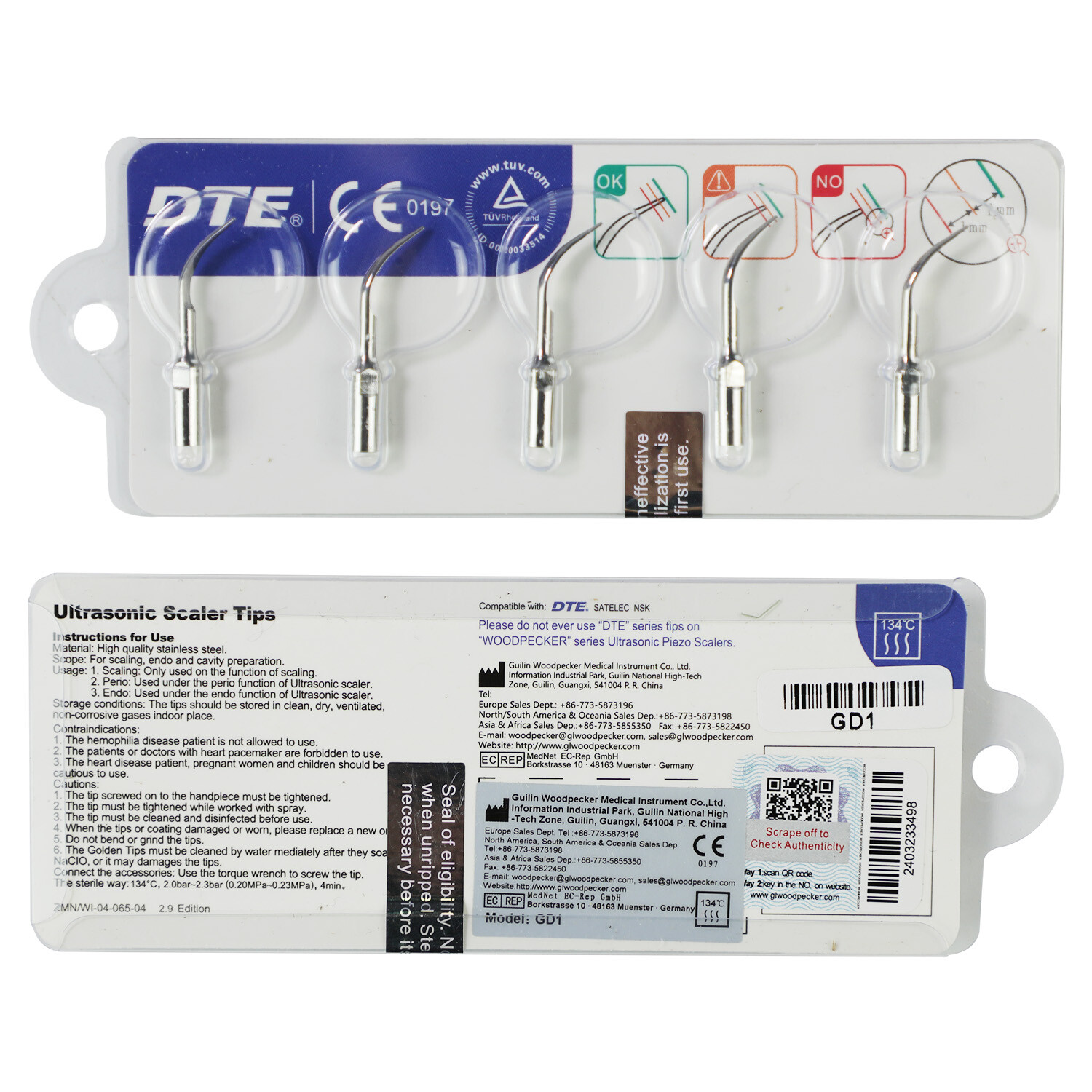 Woodpecker DTE Ultrasonic Scaler Tips ED GD PD FOR DTE NSK Satelc Scaler Tips