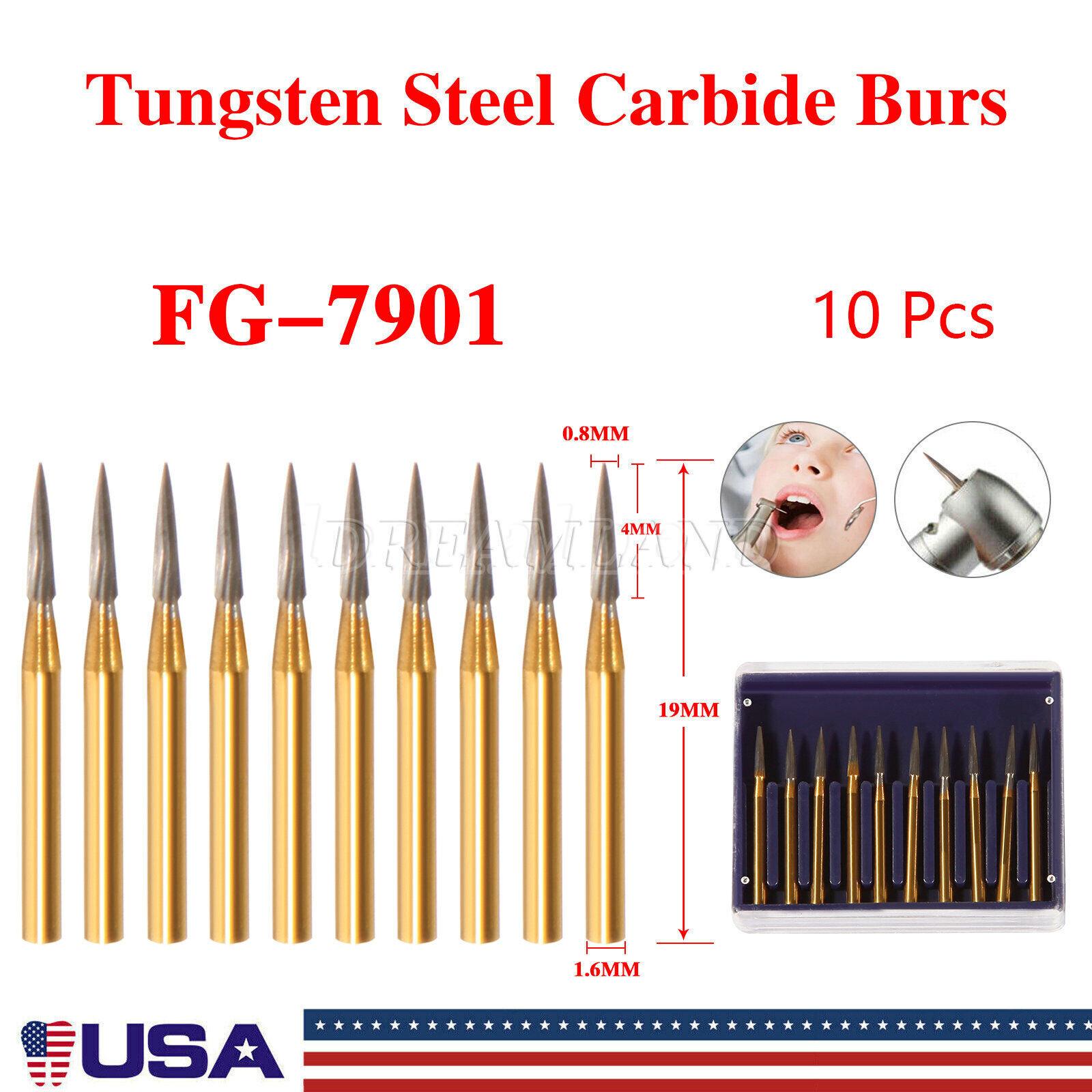 TRIMMING & FINISH DENTAL CARBIDE BURS 12 BLADES FF 7901 NEEDLE 10/PK