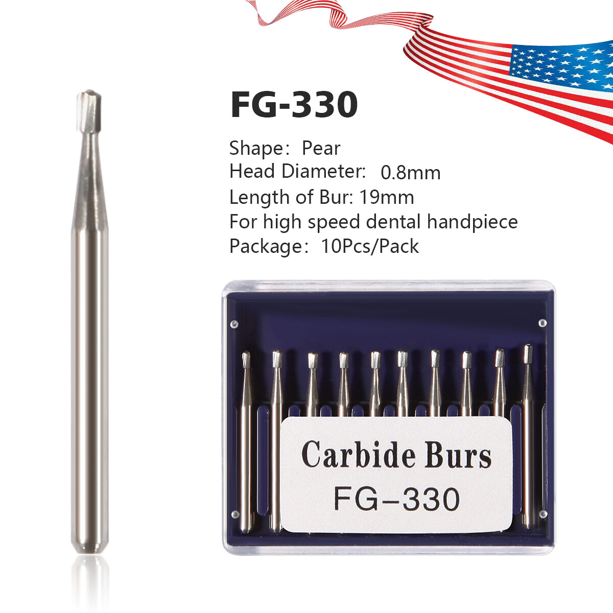 Dental Round Carbide Drills Burs FG-330 for High Speed Handpiece FAS 10-100pcs