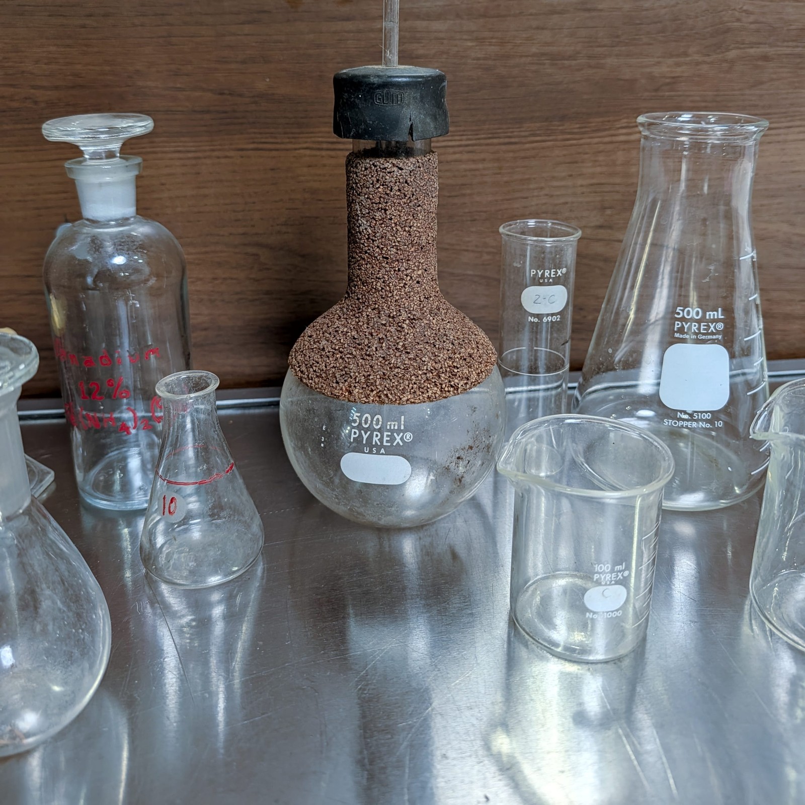 PYREX Kimax & Other Chemistry Laboratory Glass Jars Flasks Vintage Mixed Lot of