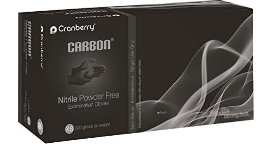 Cranberry CR3235 Carbon Black Nitrile Examination Gloves Extra Small Small 200Bx