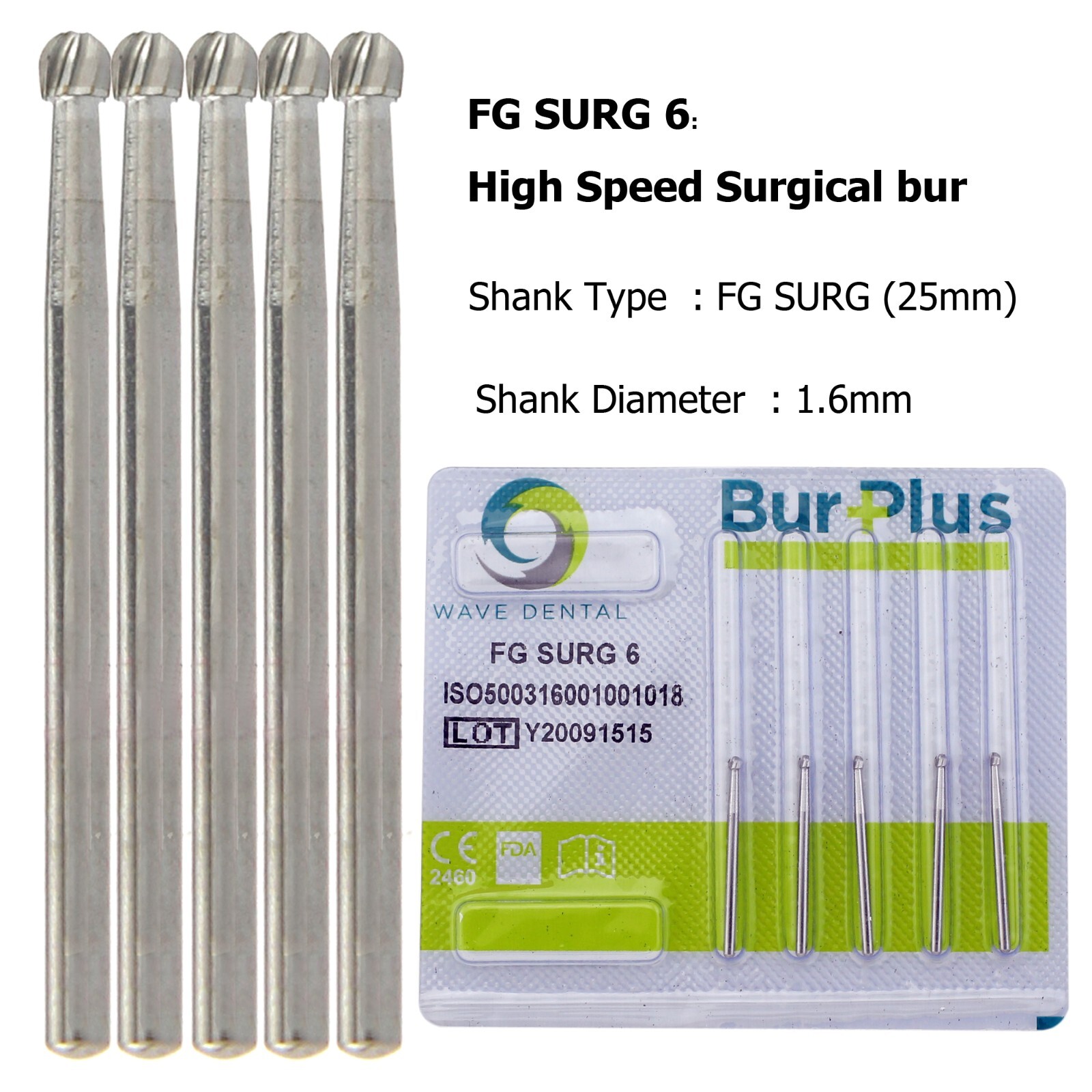 Wave Dental Round Surgical Bur 2 4 6 8 1/4 Long SL FGOS Carbide 25mm High Speed