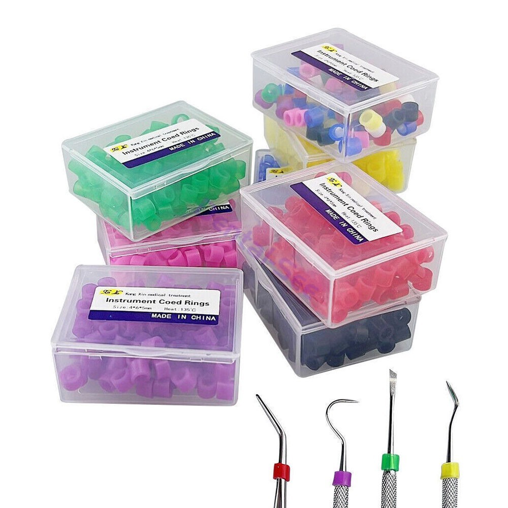 100Pcs/Box Dental / Hygienist Instrument Silicone Color Code Rings Autoclavable