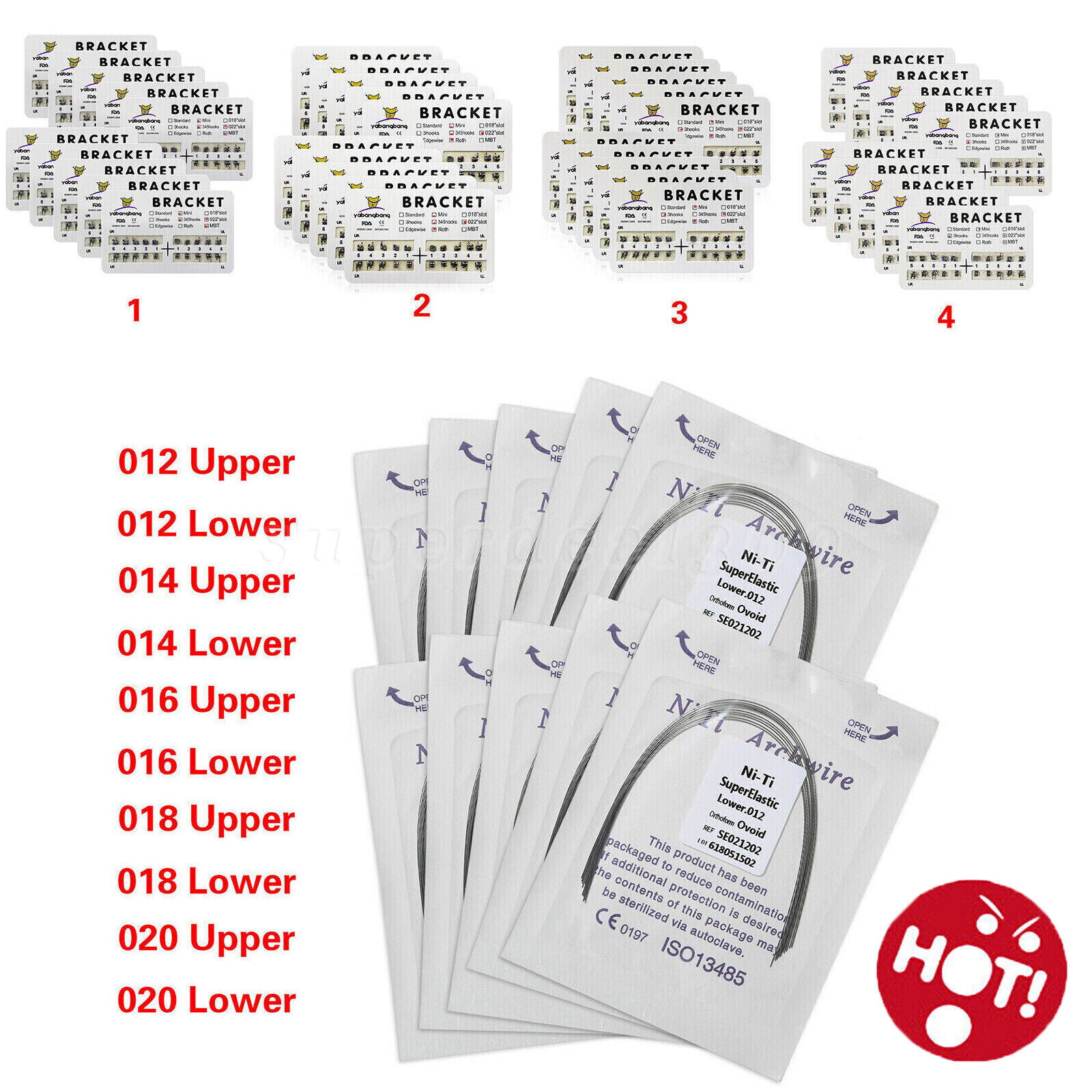 Dental Orthodontic Bracket Braces Roth/MBT 345 Hooks /Super Arch Wire Niti Round