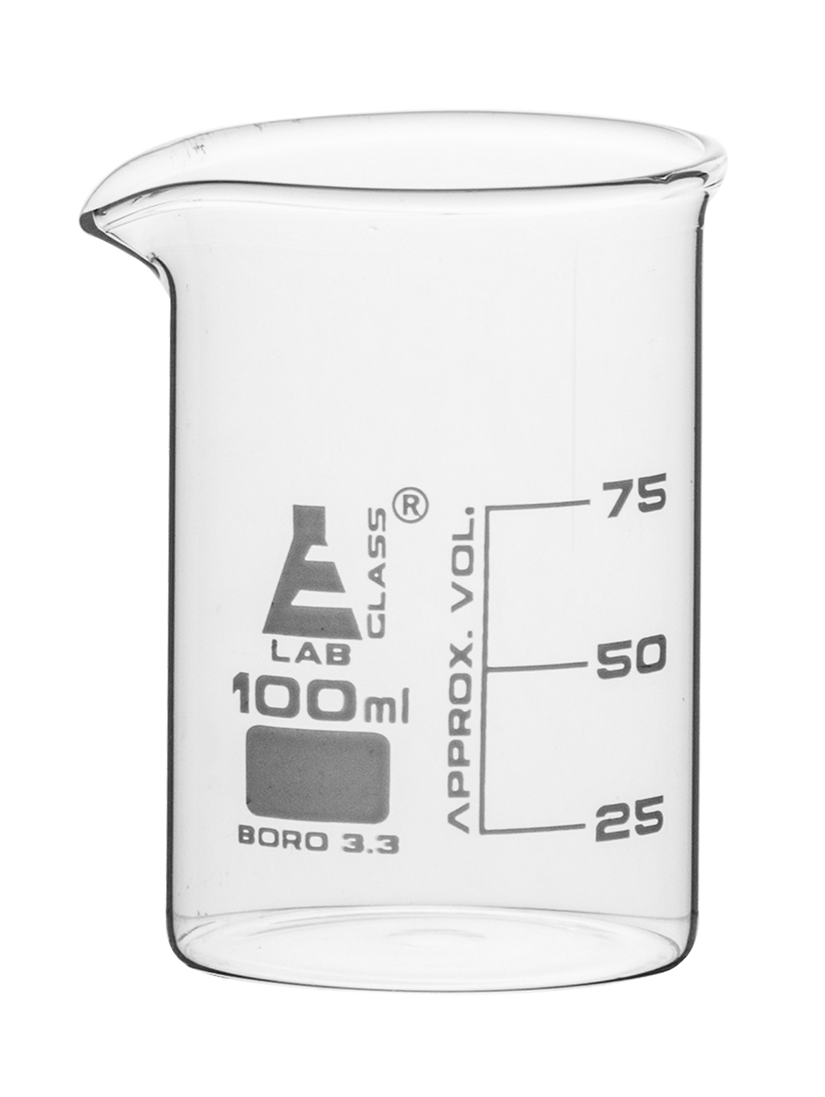 Eisco Labs 100ml Beaker, Low Form – 25ml Graduations – Borosilicate Glass