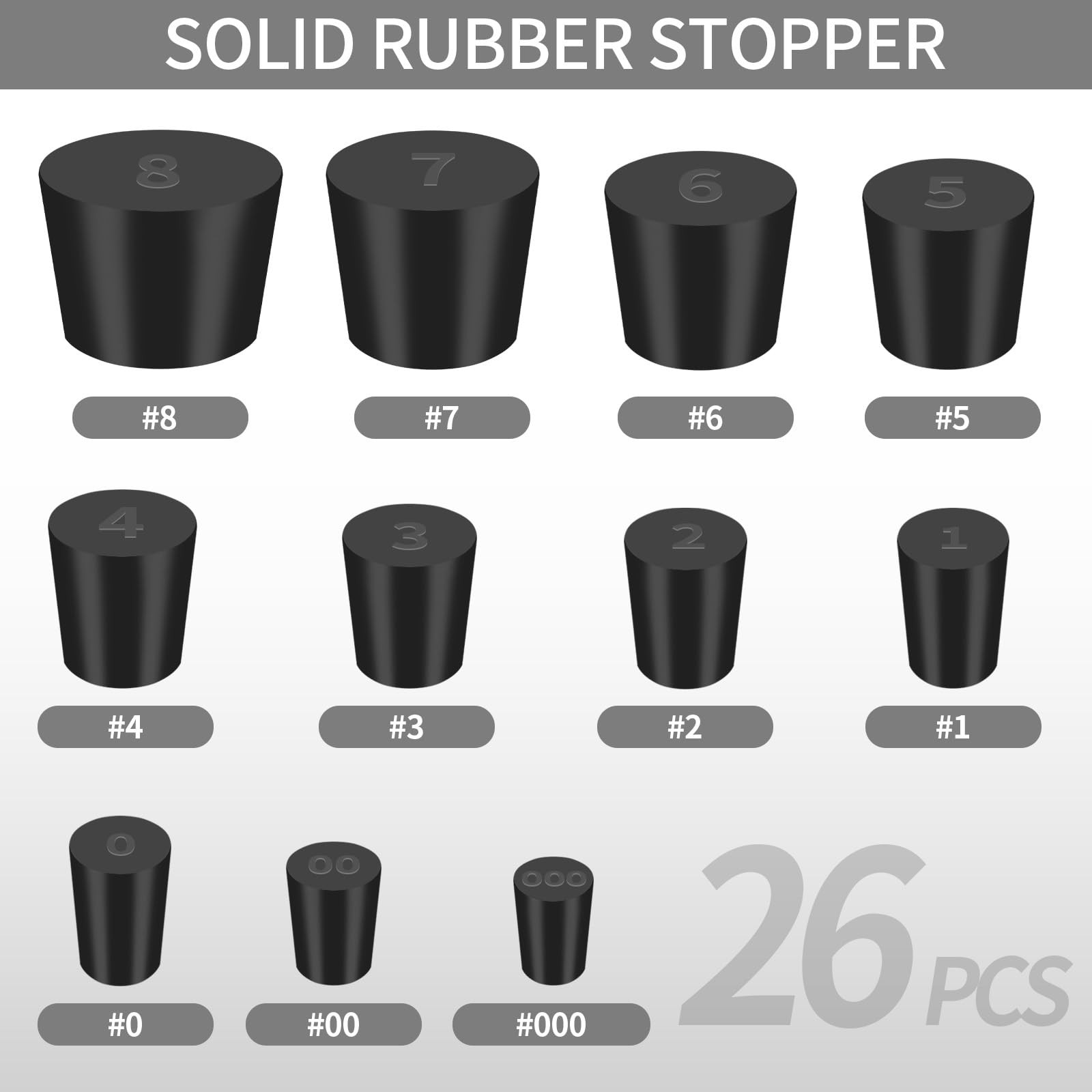 Rubber Stoppers 26 Pcs Assorted Sizes Lab Plugs Flask Test Tube Holes Sealing Du