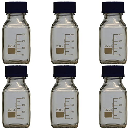 Karter Scientific 250ml Square Media Storage Bottle with Screw Cap (Pack of 6)