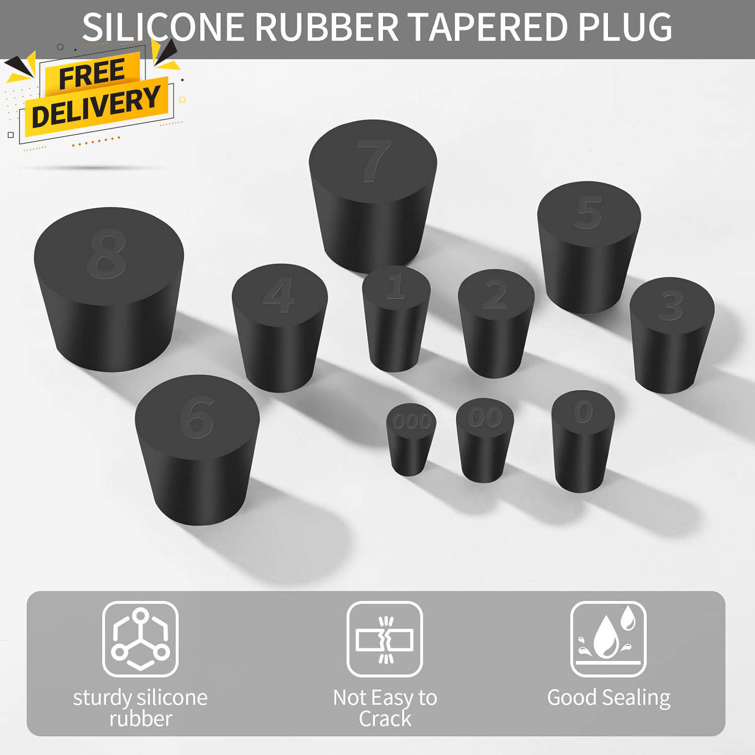 26 Pack Solid Rubber Stoppers 11 Assorted Sizes Stopper Plugs 000
