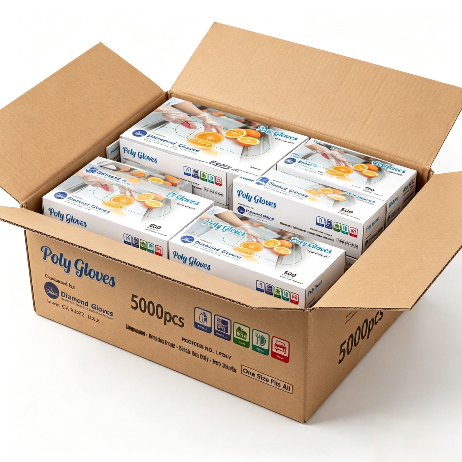 5000 PCS Clear Polyethylene Disposable Gloves, Food Safe, 10×500 Bulk Pack