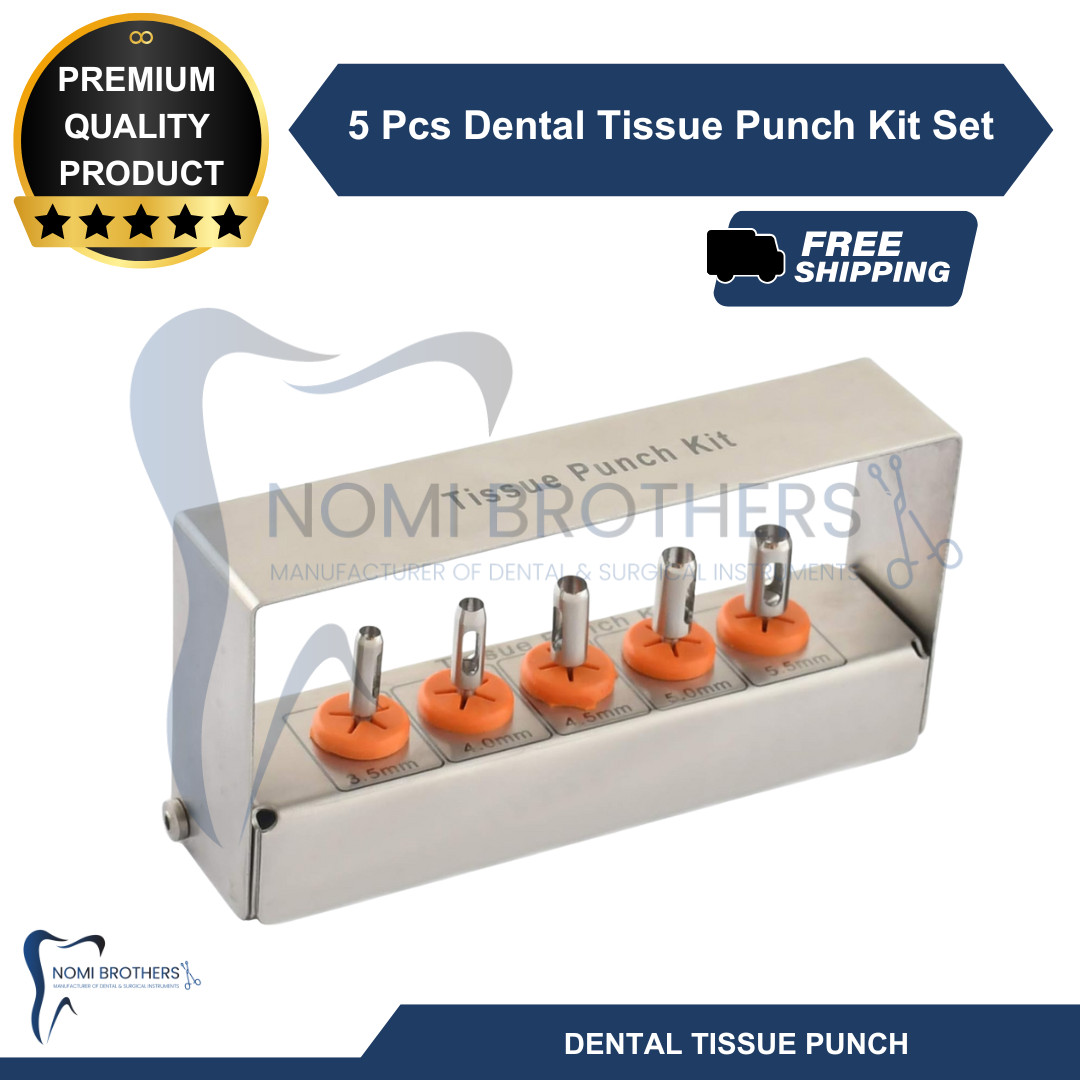 5 Pcs Dental Tissue Punch Kit set Surgical Surgery + Box Holder Autoclavable CE