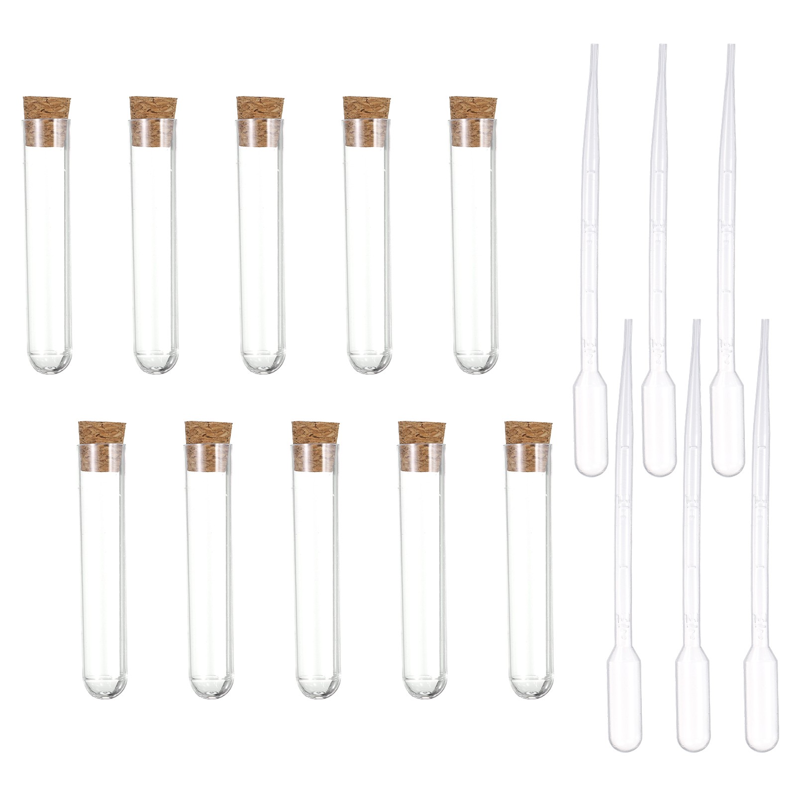 10 Pcs 12x60mm (3ml) Test Tubes with Cork Stoppers and 6 Pcs 2ml Droppers
