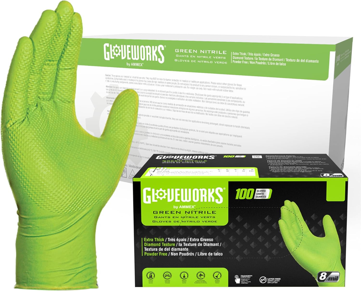 HD Green Nitrile Gloves, 8 Mil Nitrile Gloves Medium-Xxl Sizes, Nitrile Disposab