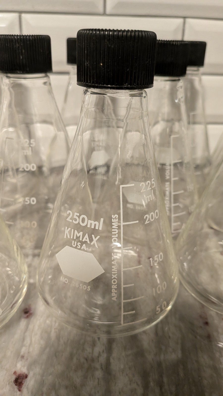 Lot of 14 Kimble Kimax Glass 250mL Erlenmeyer Culture Flasks #26505