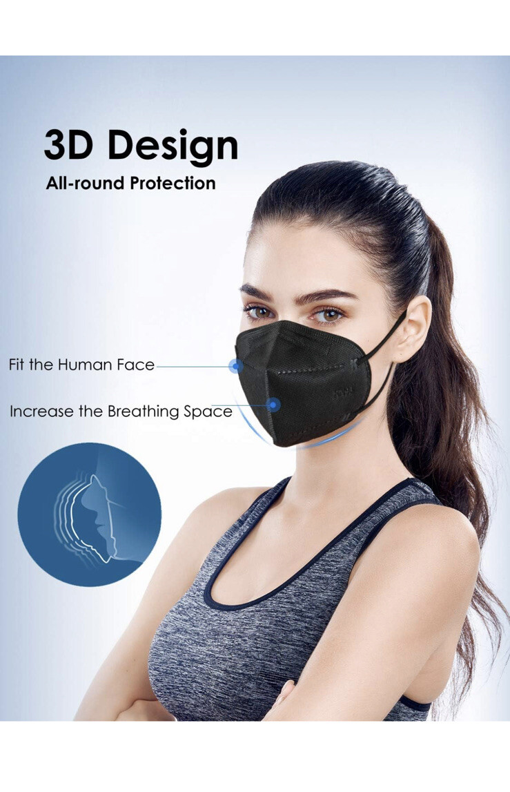 20 Pvs Black KN95 Face Mask 5 Layer