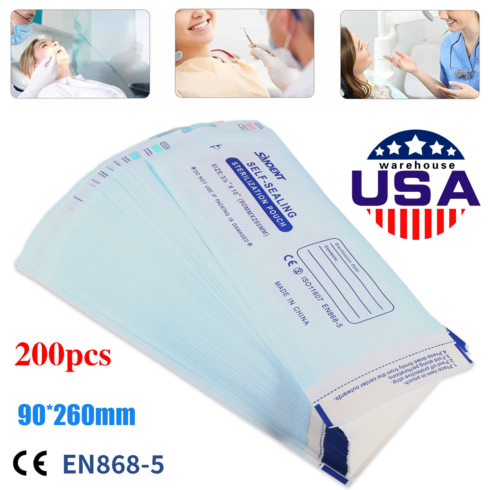 400 Self-Sealing Sterilization Pouch Bag, 3.5″ x 10″, Dental Tattoo (2 Boxes)