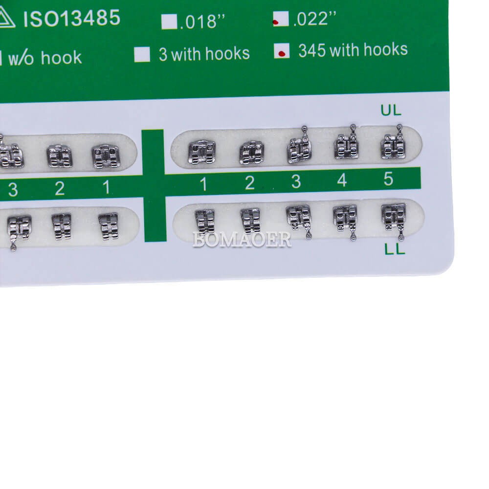 100 Kits Orthodontic Monoblock Metal Brackets, MBT 0.022″ 3-4-5 Hooks, 20pc/Kit