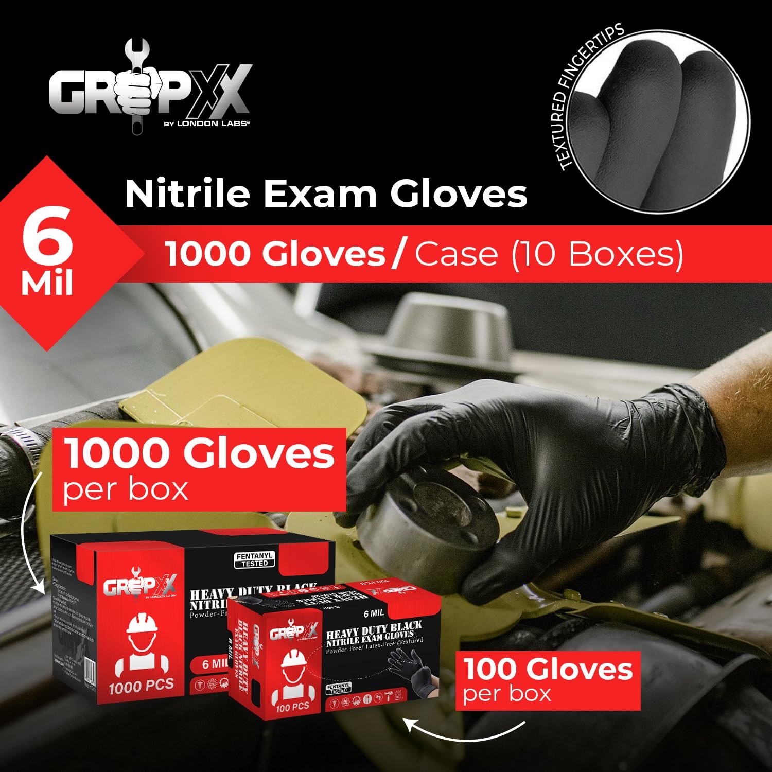 Nitrile Gloves Heavy Duty 6 Mil Black Disposable Latex Free Case of 1000 London