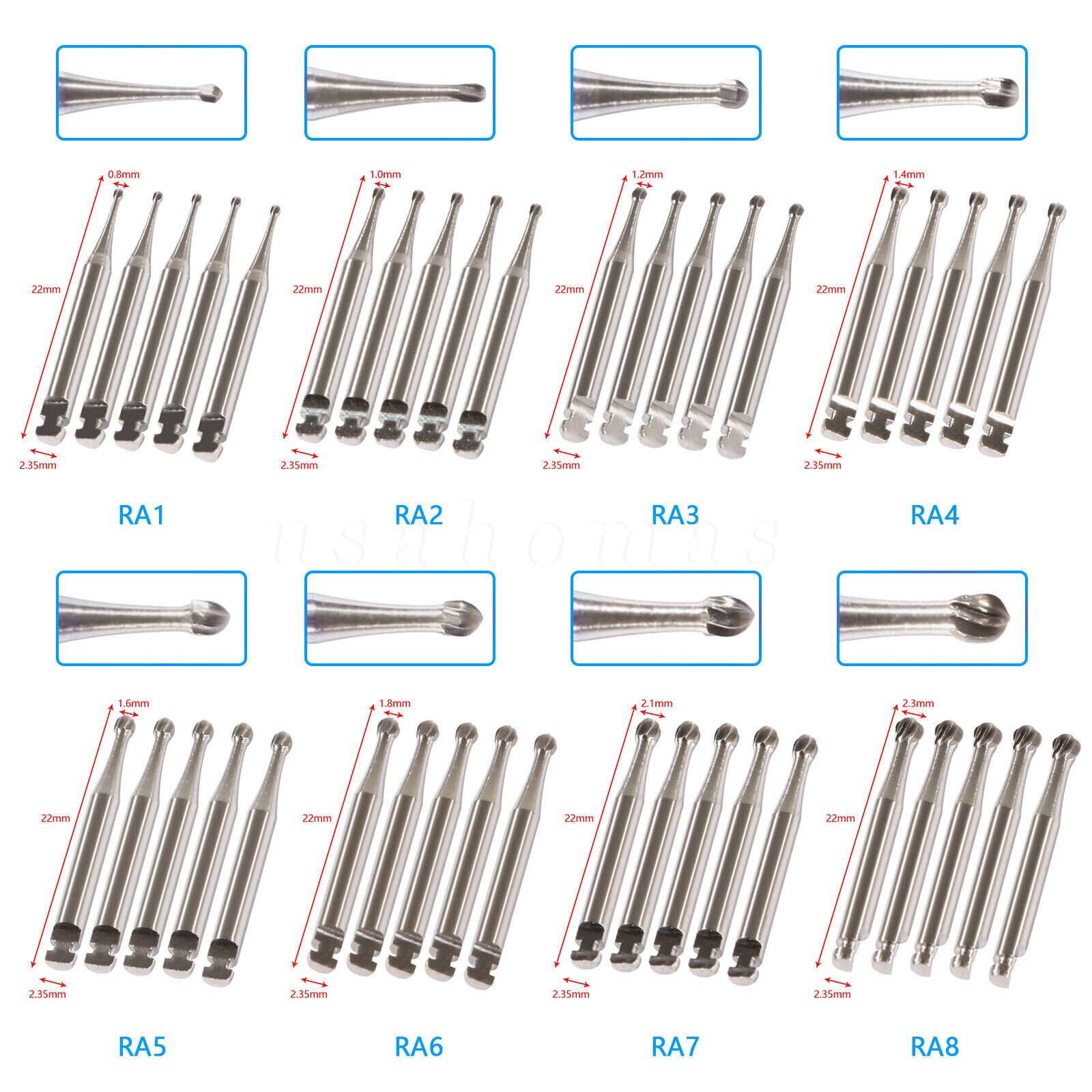 5PCS/BOX Dental Tungsten Carbide Round RA Burs Low Speed Contra Angle Handpiece