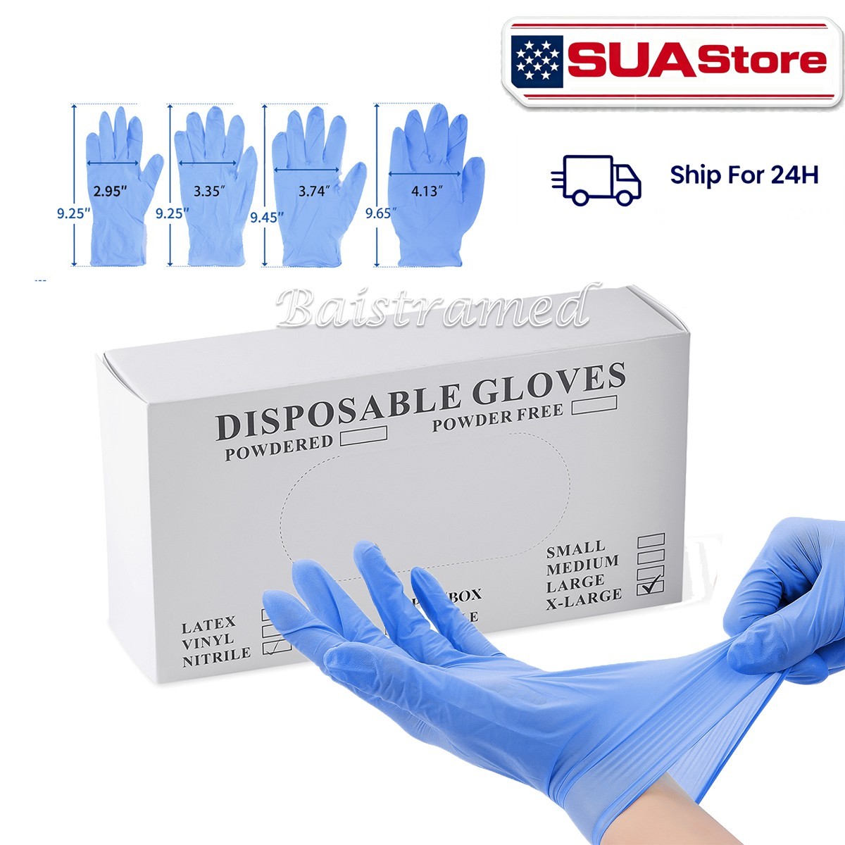 4 Mil Medical Grade Blue Nitrile Exam Latex Free Gloves S/M/L/XL 100PCS /Box