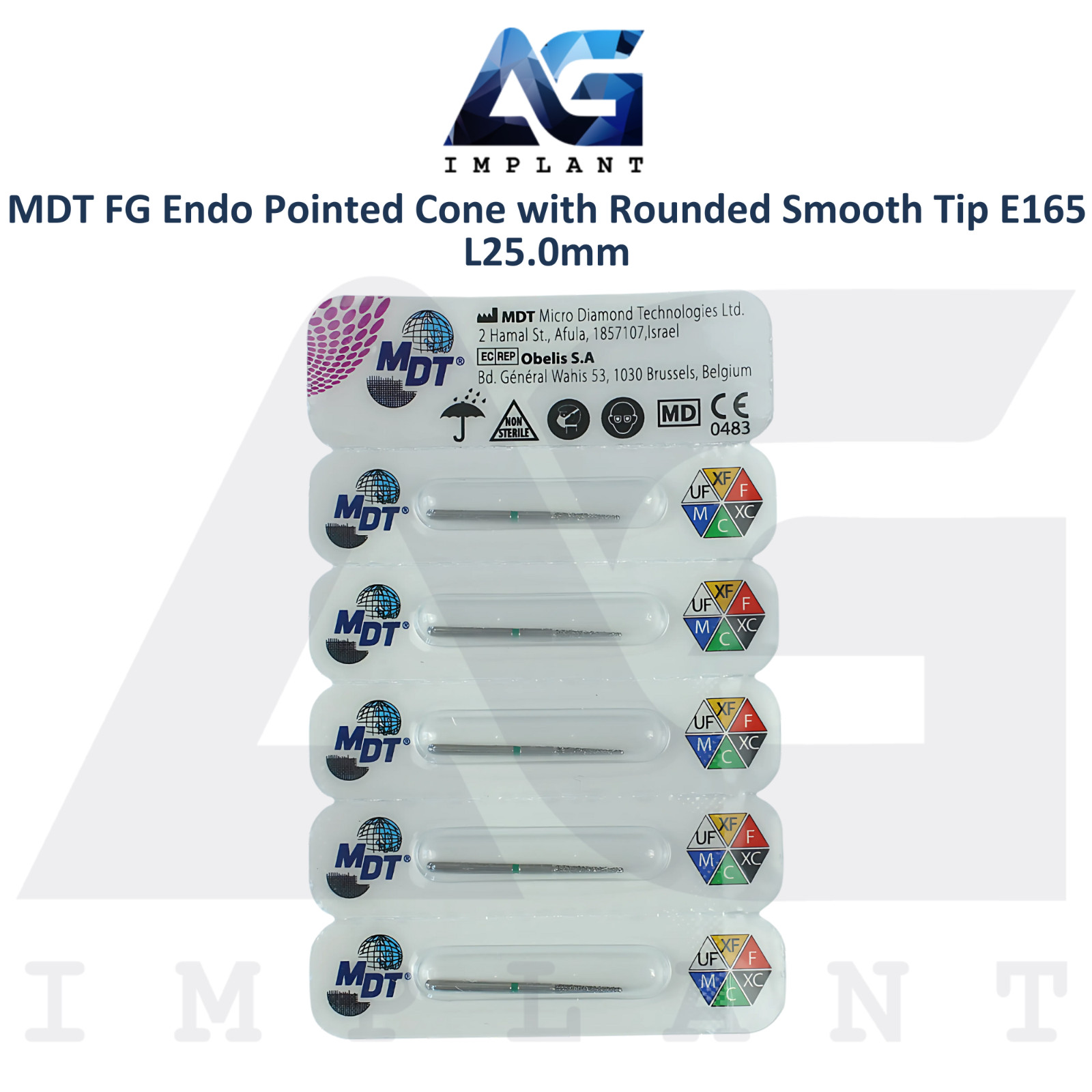 MDT Dental FG Diamond Coated Pointed Cone Bur Rounded Smooth Tip E165 L25.0mm