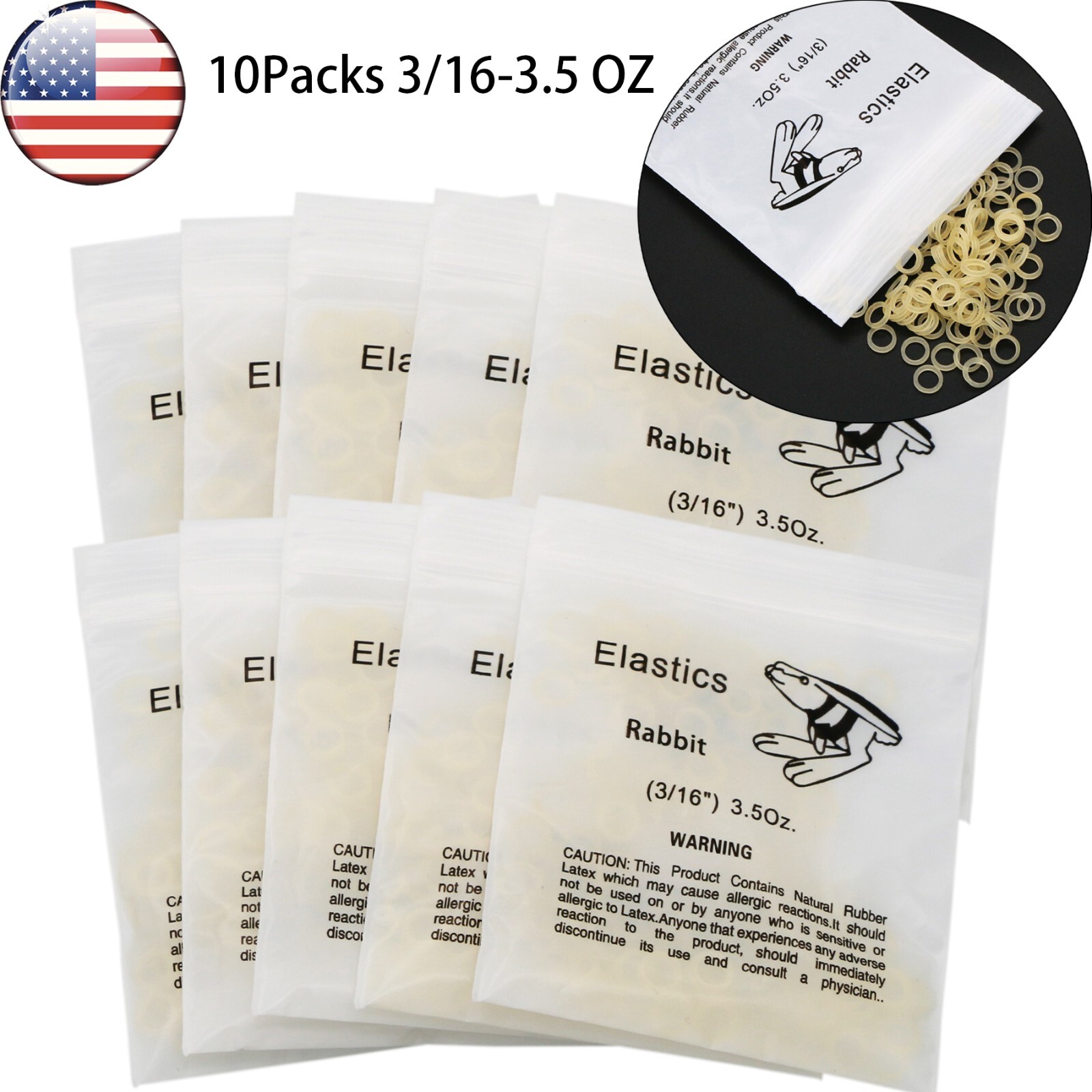 US 10Packs Dental Orthodontic Elastics Rubber Bands 3/16-3.5OZ Ortho Latex Brace