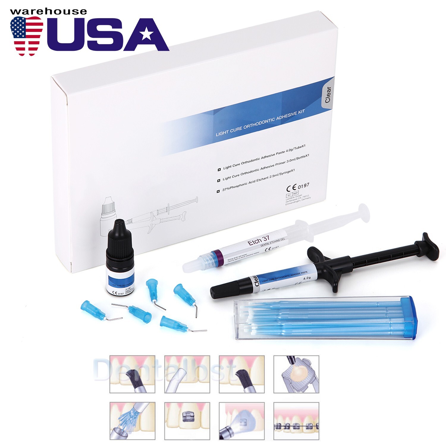 Dentex Dental Orthodontic Bonding Light Cure Adhesive Paste Primer Etchant Kit