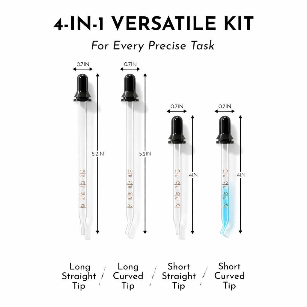 4 Pcs Glass Eye Dropper Round Tip Measured Medicine Droppers Calibrated 1 ml
