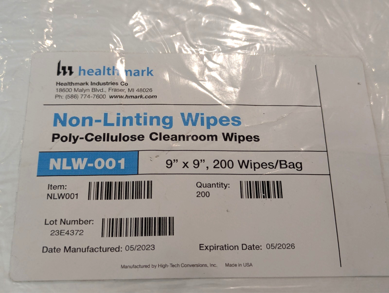 NLW001 Healthmark Instrument Cleaning Wipes 9″ X 9″ Lint Free 200/Pk 5/2026