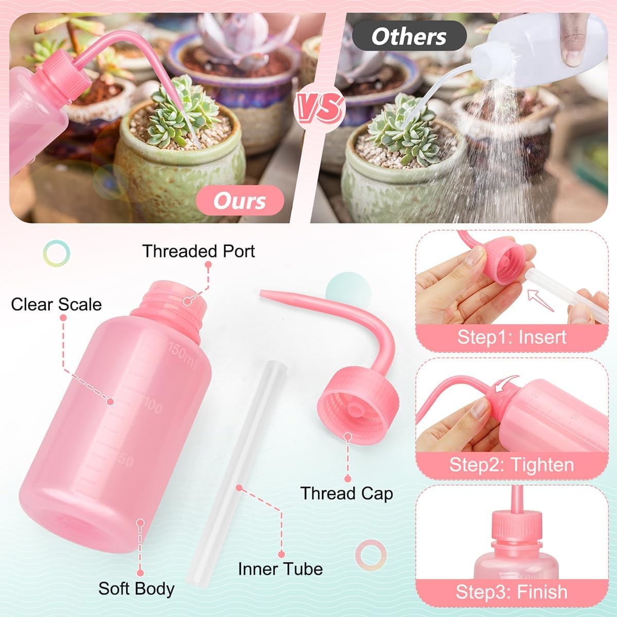 150ml 5.1oz Pink Mini Professional Eyelash Extension Squeeze Wash Water Bottle