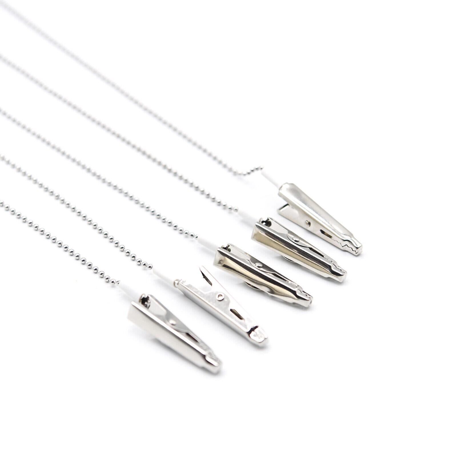 5x Stainless Napkin Holder Dental Bib Crocodile Clip Flexible Metal Ball Chain