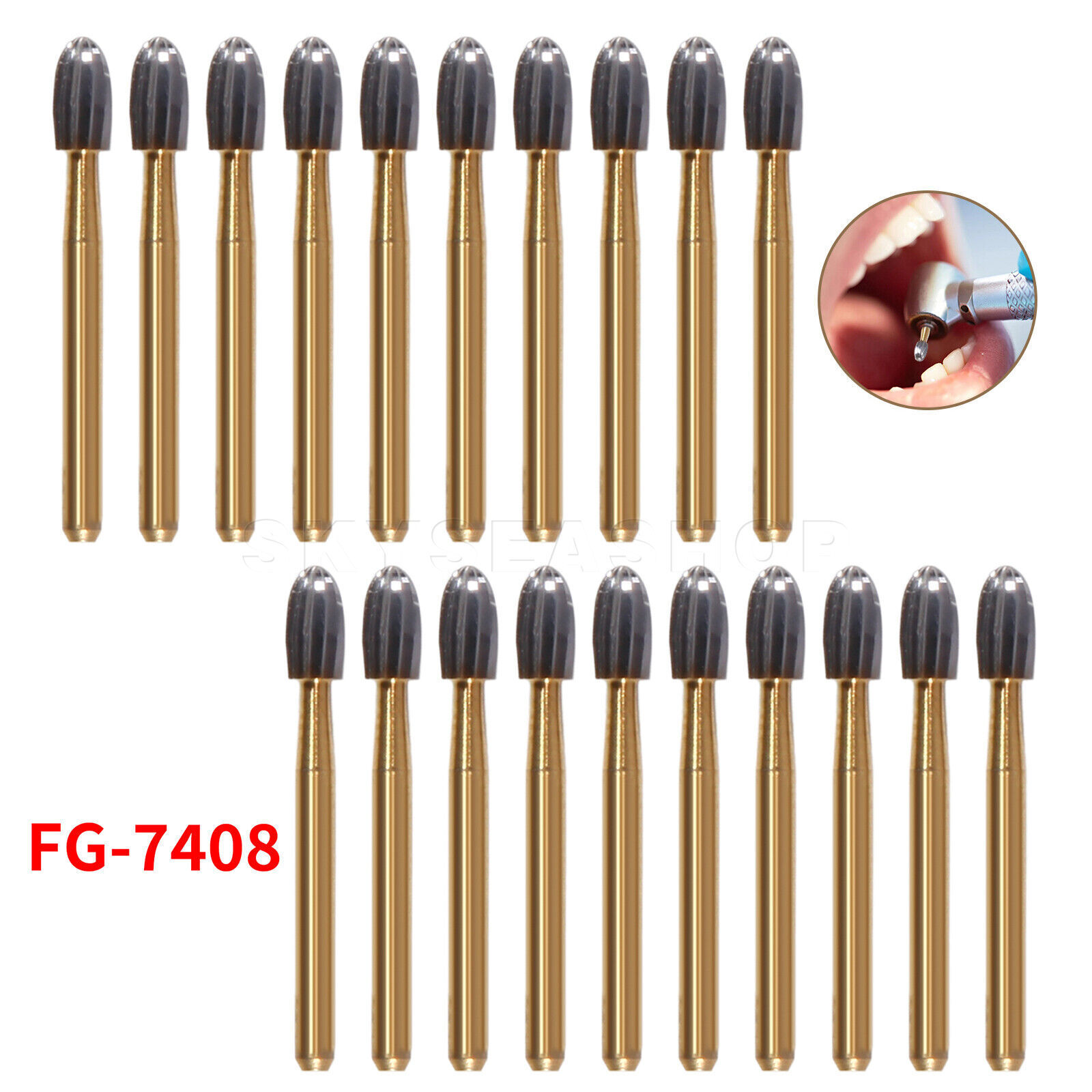 10/20Pcs Dental Tungsten Carbide Bur Trimming and Finishing Egg Football FG7408