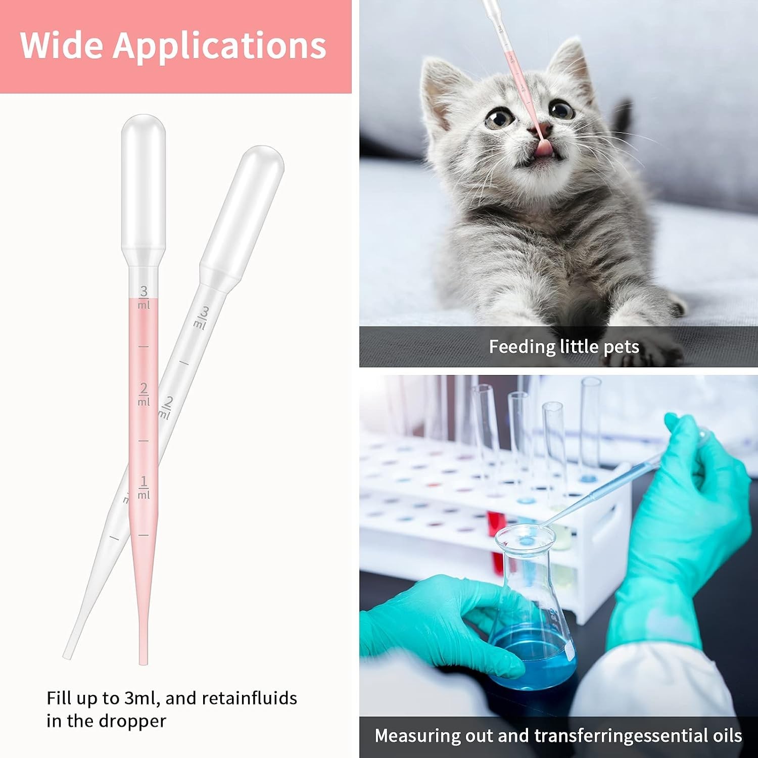 100PCS 3ml Disposable Plastic Pipettes, Essential Oils Graduated Transfer Pip…