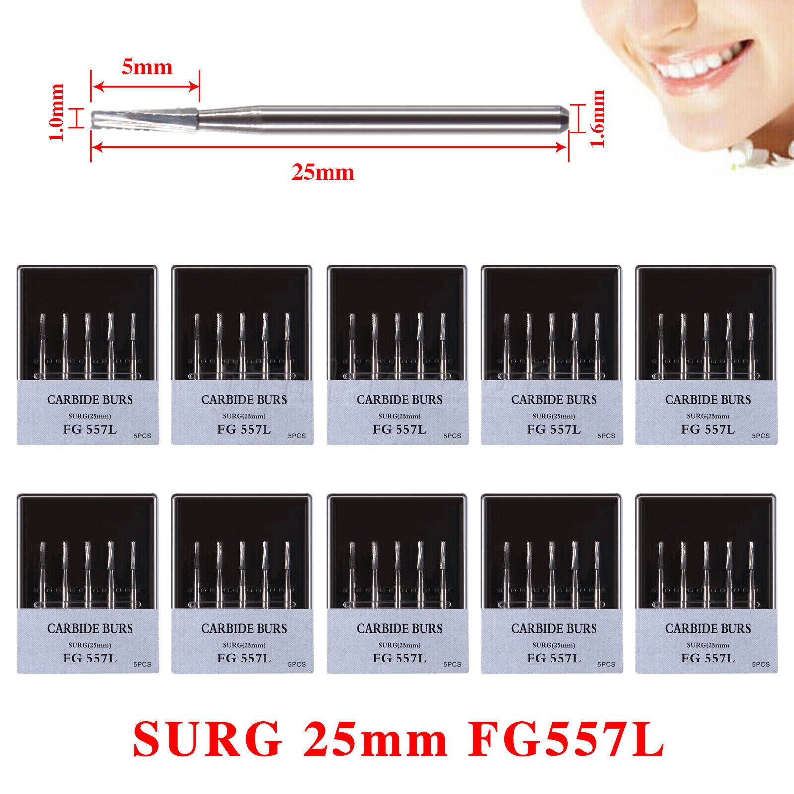 Burr Dental Surgical Burs 557L Long 25mm Carbide Bur High Speed FG SURG FGOS SL