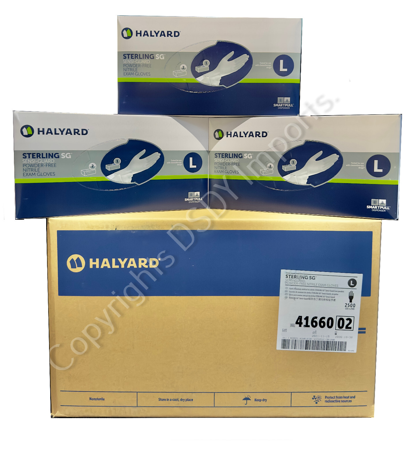 2500 LARGE HALYARD Nitrile STERLING SG Exam gloves (1xCASE) powder & latex free