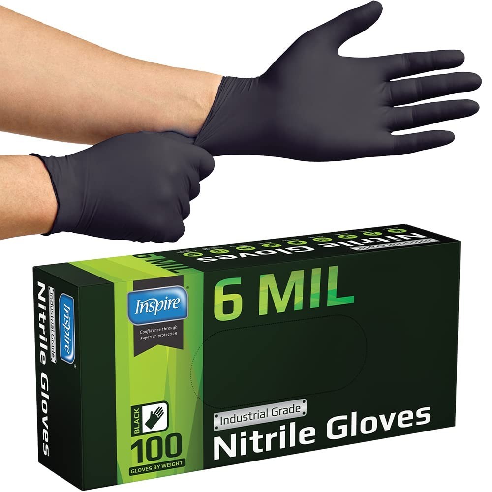 Heavy Duty Disposable Nitrile Gloves – Latex Free, 6mil Black & 8mil Orange, Foo