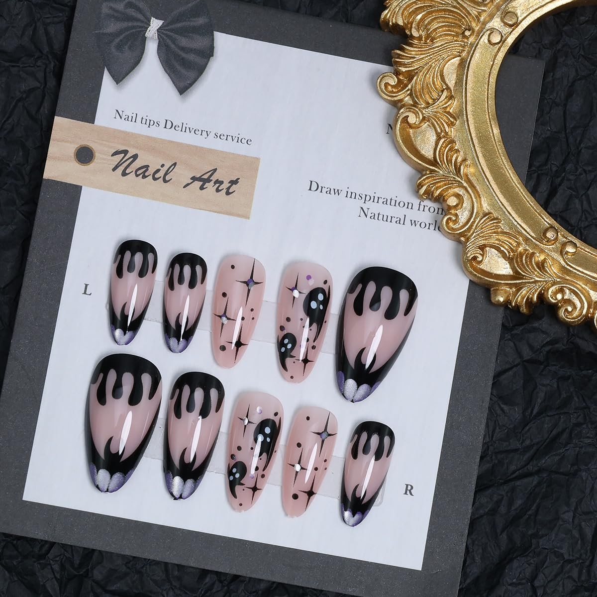 24pc Halloween Black Ghost Press-On Nails Medium Almond Fake Nails