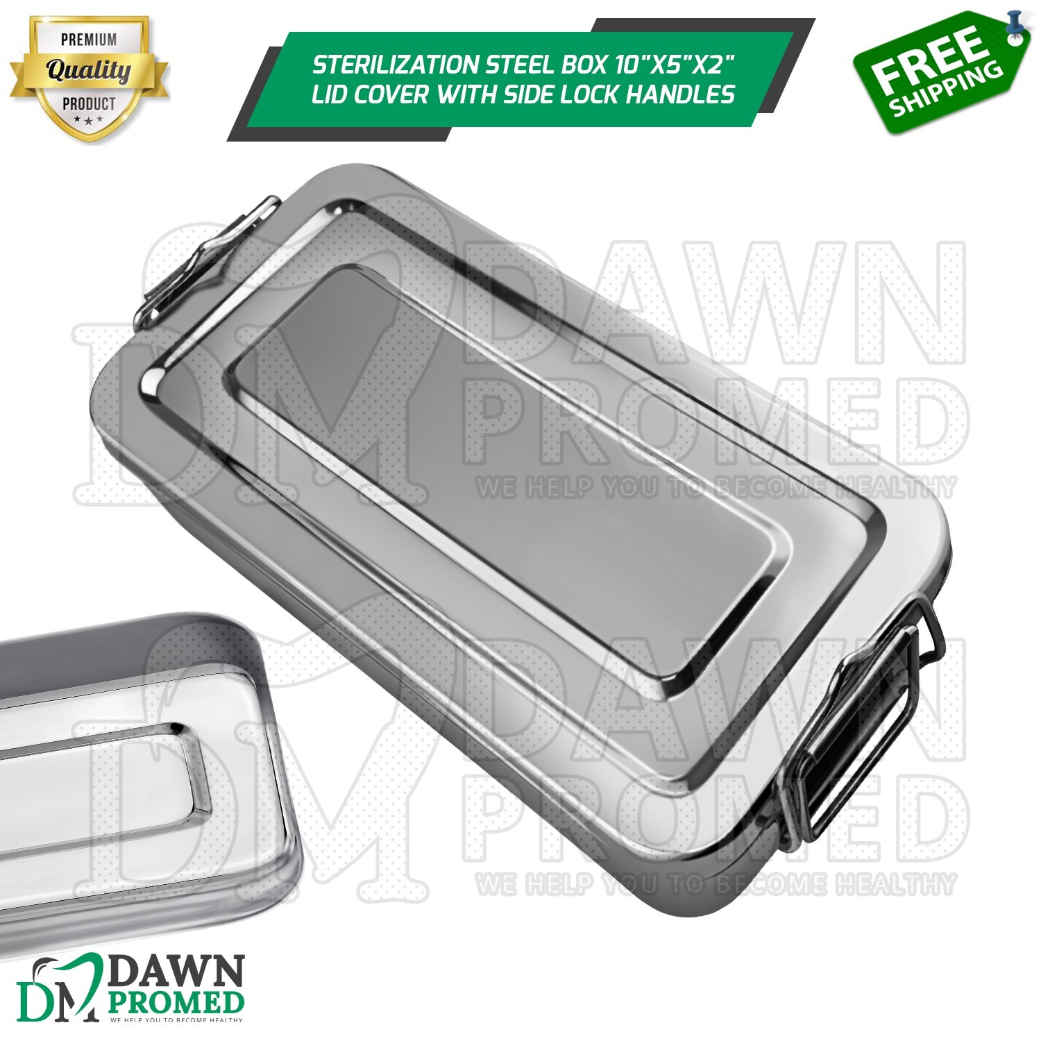 Sterilization Steel Box 10″X5″X2″ Lid Cover W/Side Lock Handle Surgical Dental