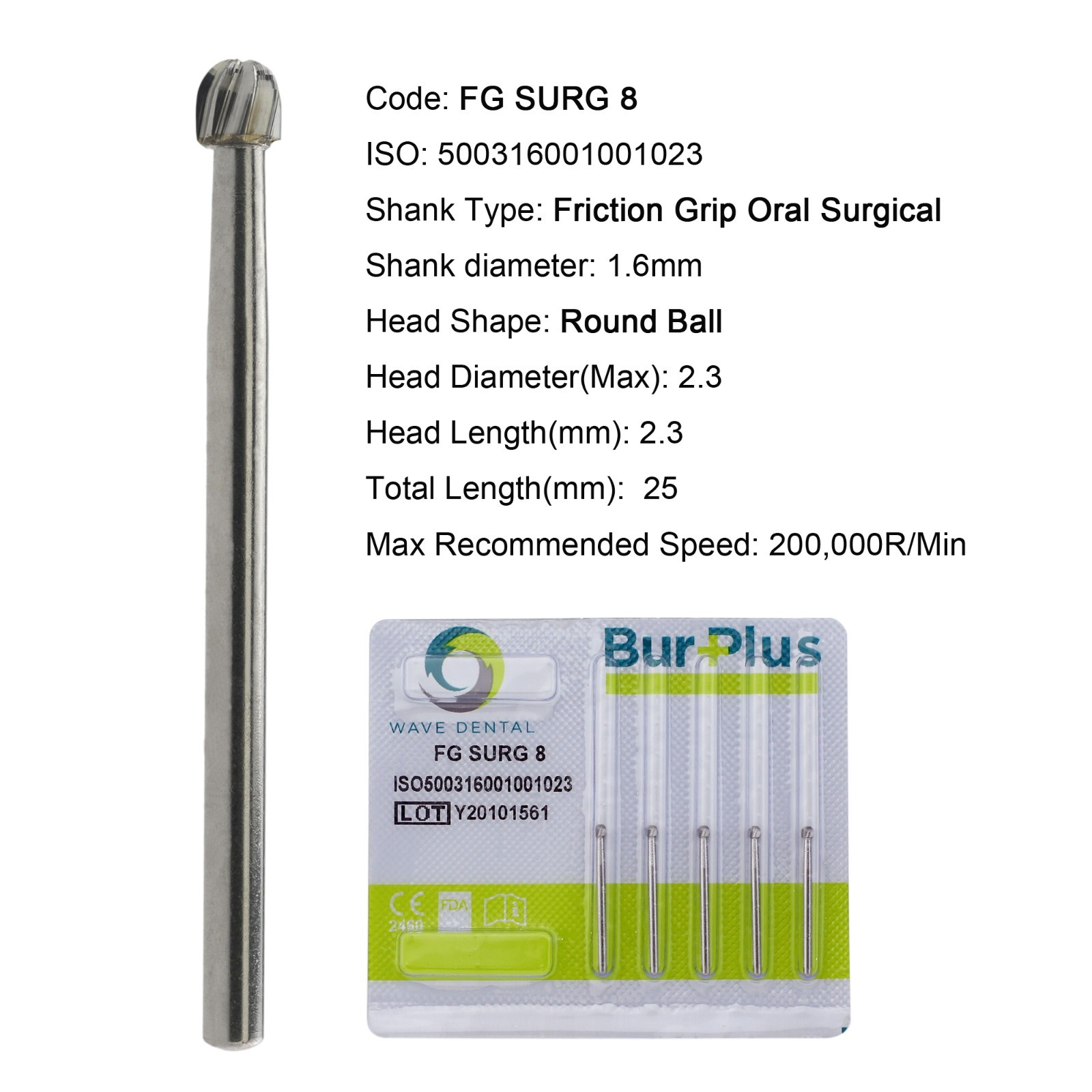 Wave Dental Surgical Burs 25mm Carbide Bur High Speed Round FG SURG 557 702 2 4