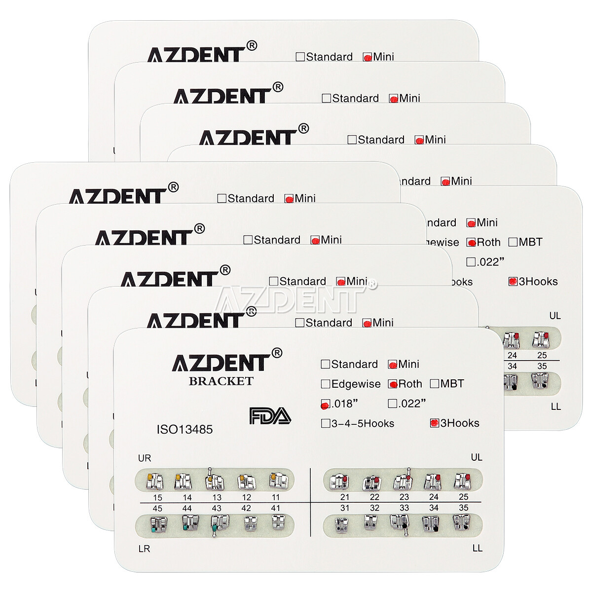 AZDENT Dental Orthodontic Metal Brackets Braces Mini/Standard Roth/MBT 022/018