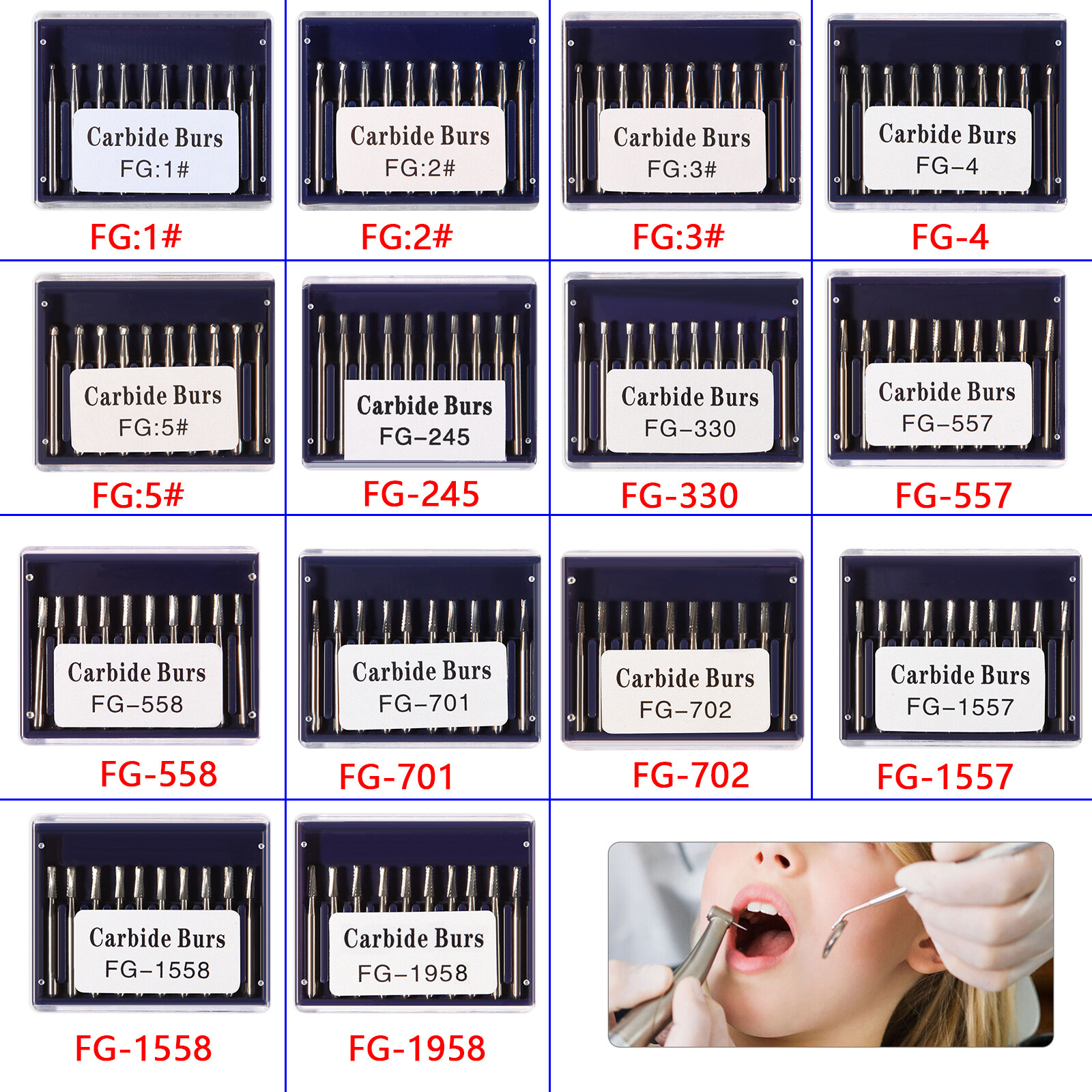 10-100pcs Dental FG Carbide Tungsten Steel Drills Burs for High Speed Handpiece