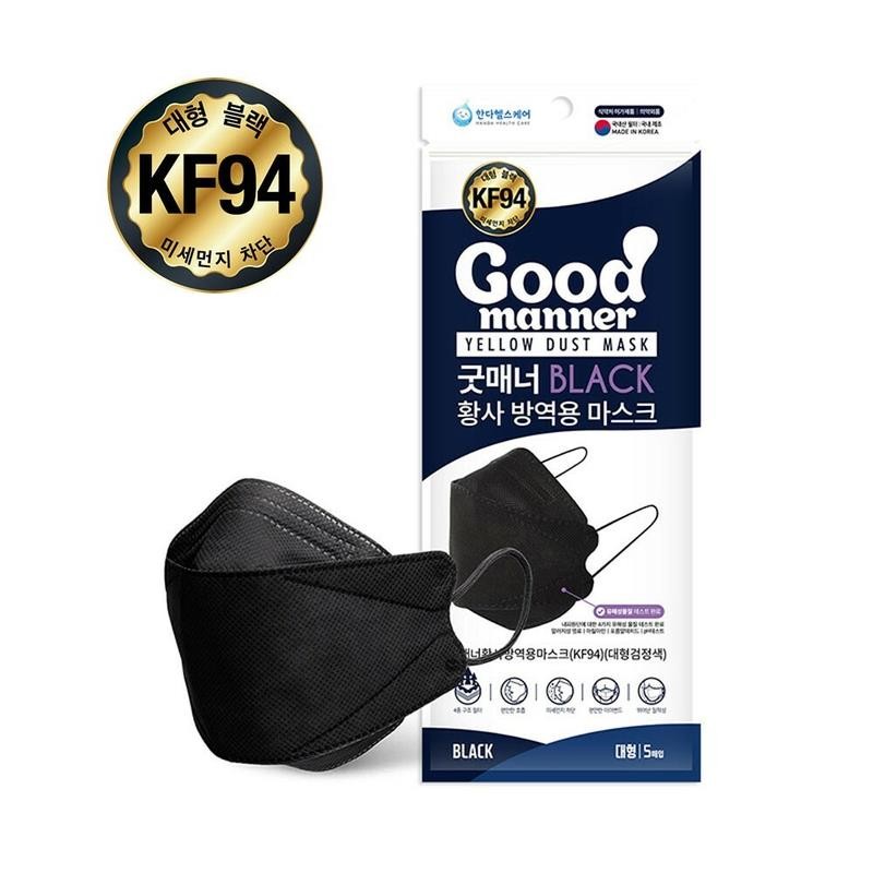 Korea Good Manner KF94 Face Safety Mask Black Color for Adult (20packs)