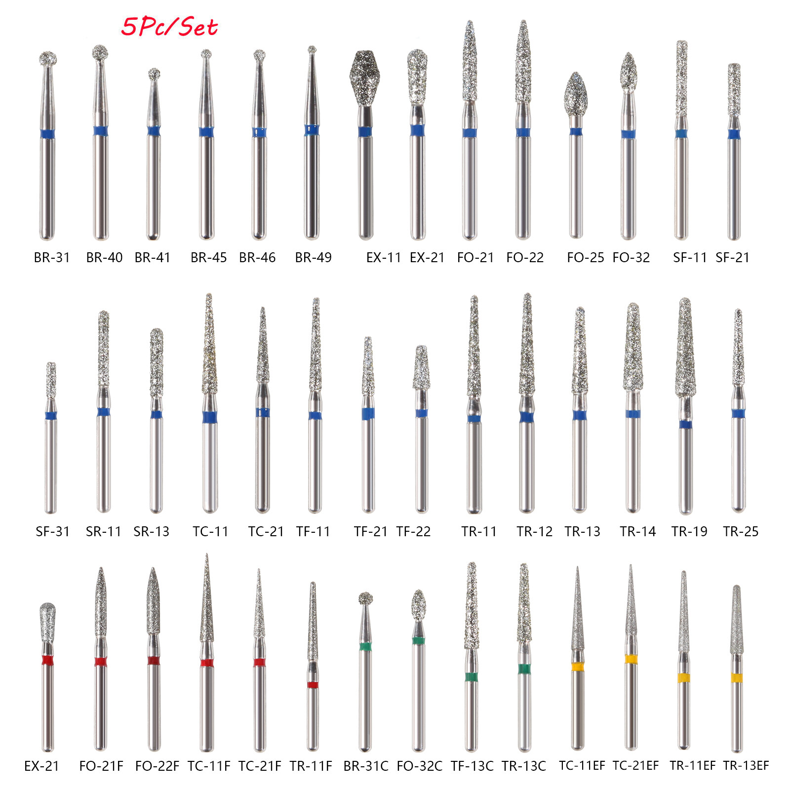 97Types Dental Diamond Burs FG 1.6mm for High Speed Handpiece 5pcs/pack DL