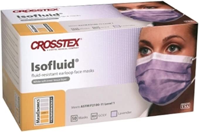 *50-Pieces* Crosstex Isofluid Surgical Face Mask ASTM Level 1 Lavender GCILV