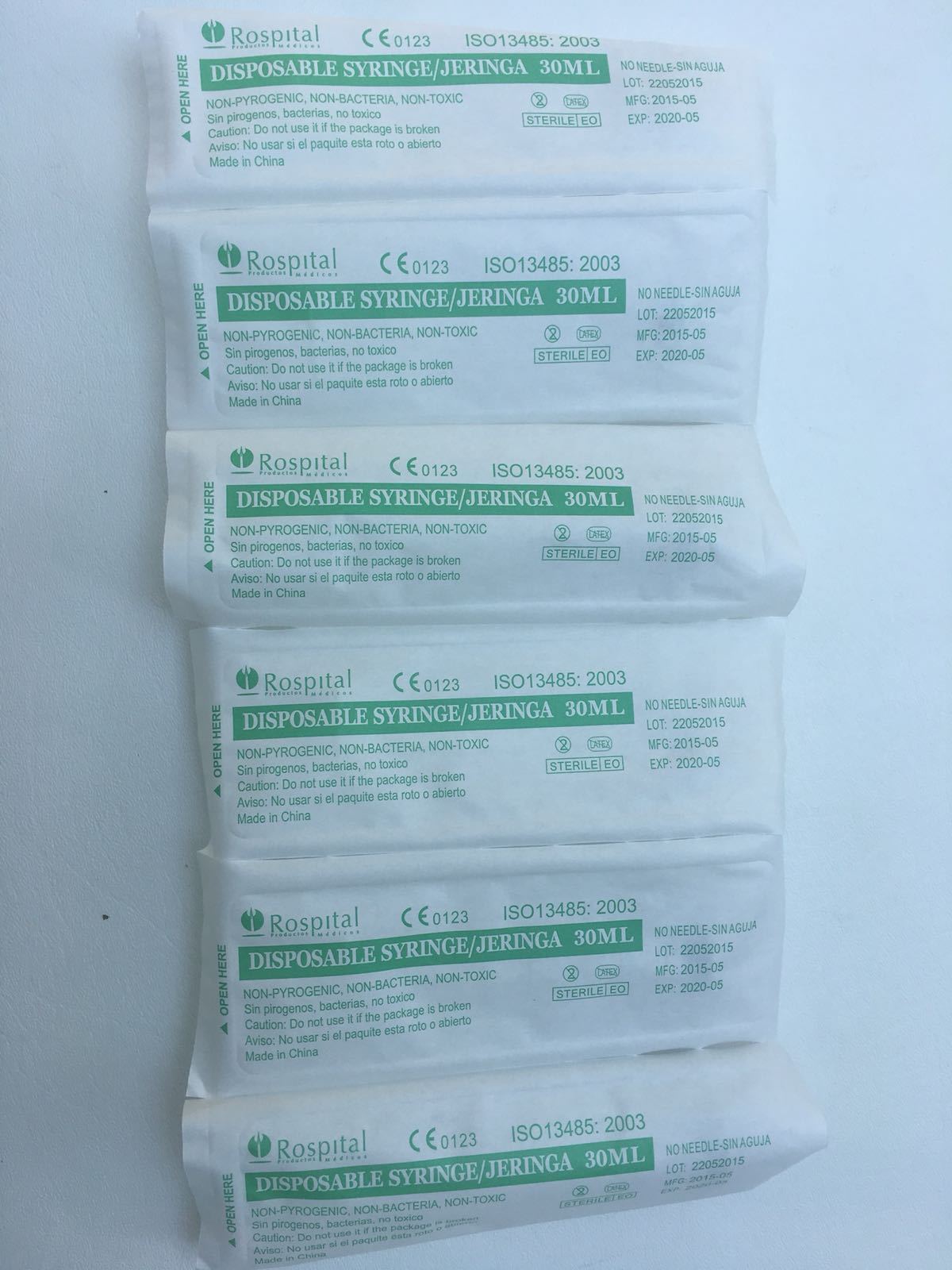 5 30cc Syringe Only with Luer Lock Tip Sterile Disposable Latex Free 30ml NEW
