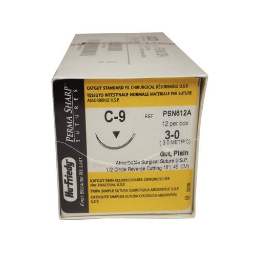 Hu-Friedy PSN612A Perma Sharp Plain Gut Absorbable Sutures C-9 3-0 18″ 12/Bx