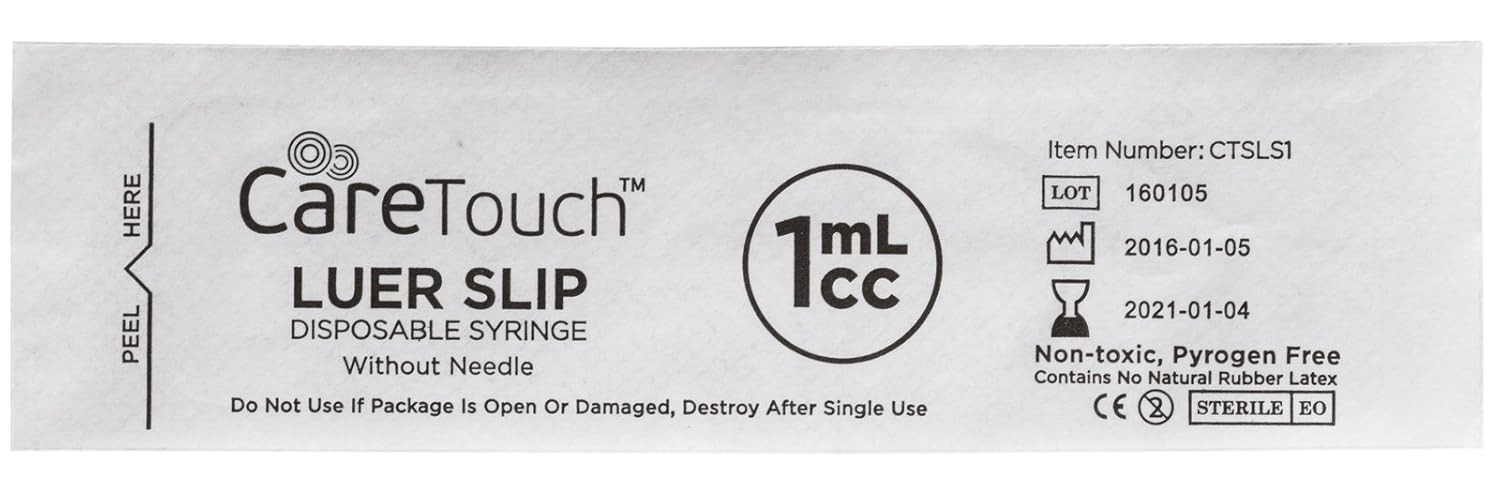 Care Touch Syringe Only with Luer Lock Tip – 100 Syringes, 1ml
