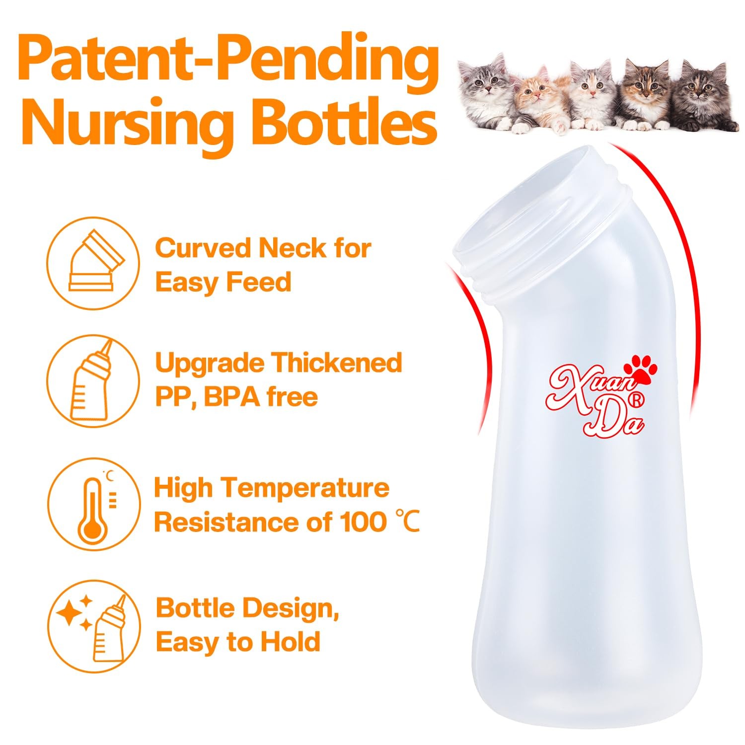 Xuanda Pet Feeding Bottle,3 Pack Wide Mouth Angled 1 Count (Pack of 3), white